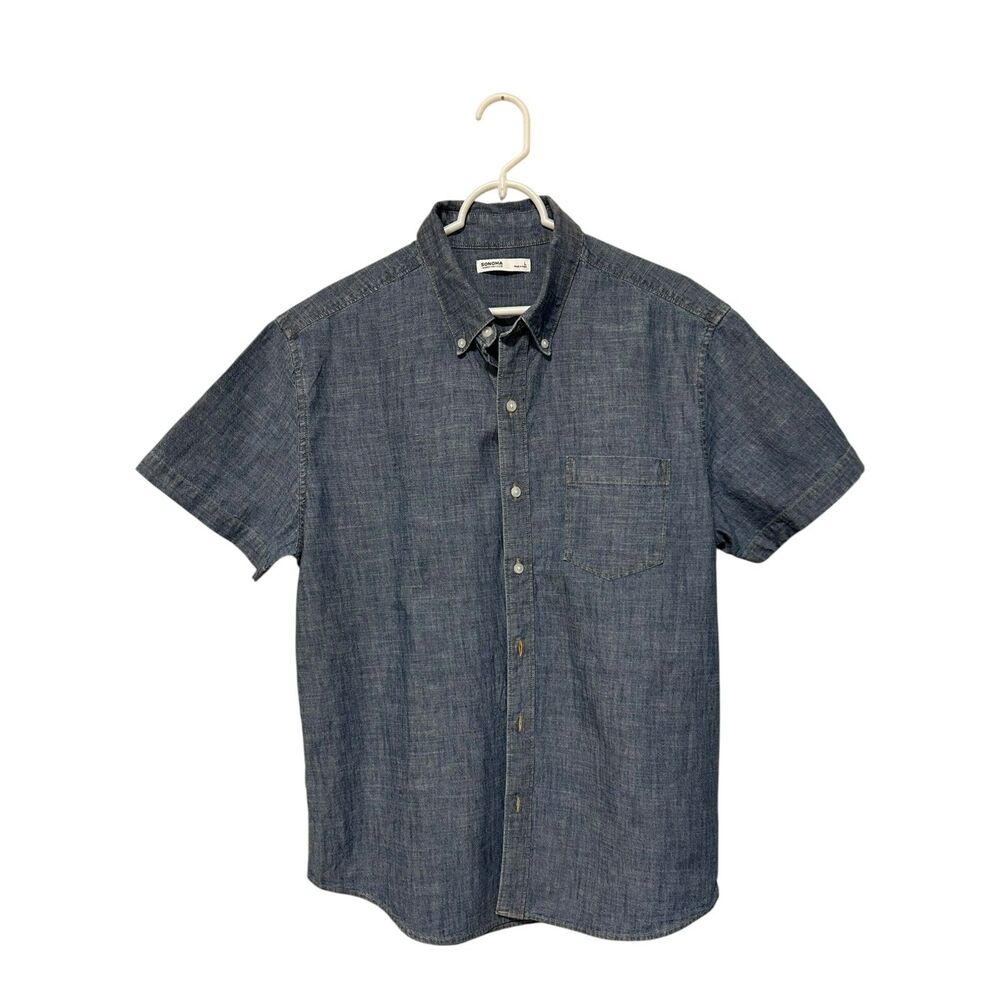 Sonoma Denim Button Up Shirt Men’s Large Chambray Short Sleeve Casual Shirt
